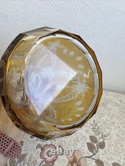Ancienne Carafe Liqueur Cristal De Bohème Jaune Tchécoslovaquie Décoré