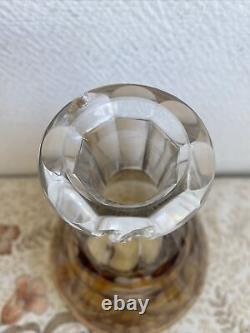 Ancienne Carafe Liqueur Cristal De Bohème Jaune Tchécoslovaquie Décoré