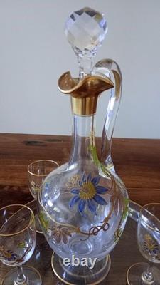 Ancienne Carafe à vin cuit en cristal Plateau et Verres 1900
