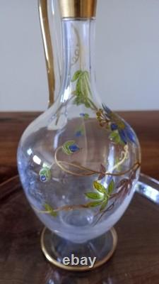 Ancienne Carafe à vin cuit en cristal Plateau et Verres 1900