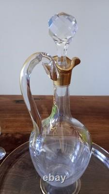 Ancienne Carafe à vin cuit en cristal Plateau et Verres 1900
