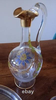 Ancienne Carafe à vin cuit en cristal Plateau et Verres 1900
