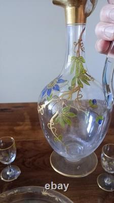 Ancienne Carafe à vin cuit en cristal Plateau et Verres 1900