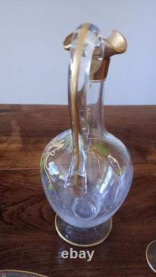 Ancienne Carafe à vin cuit en cristal Plateau et Verres 1900