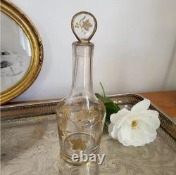 Ancienne Carafe en Cristal et Or, Décor feuilles de vigne