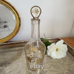 Ancienne Carafe en cristal Décor doré de feuilles de vigne