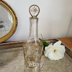 Ancienne Carafe en cristal Décor doré de feuilles de vigne