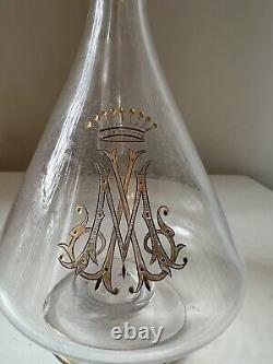 Ancienne Carafe en cristal décor couronne Comtale monogramme XIX