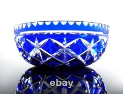 Ancienne Grand Coupe Saladier Cristal Taille Double Couleur Bleu Cobalt Nancy