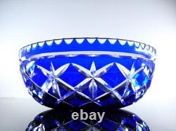 Ancienne Grand Coupe Saladier Cristal Taille Double Couleur Bleu Cobalt Nancy