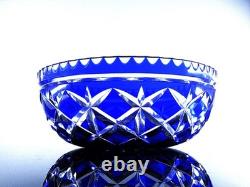 Ancienne Grand Coupe Saladier Cristal Taille Double Couleur Bleu Cobalt Nancy
