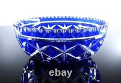 Ancienne Grand Coupe Saladier Cristal Taille Double Couleur Bleu Cobalt Nancy