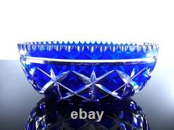 Ancienne Grand Coupe Saladier Cristal Taille Double Couleur Bleu Cobalt Nancy