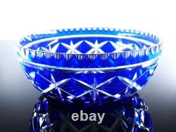 Ancienne Grand Coupe Saladier Cristal Taille Double Couleur Bleu Cobalt Nancy