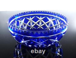 Ancienne Grand Coupe Saladier Cristal Taille Double Couleur Bleu Cobalt Nancy