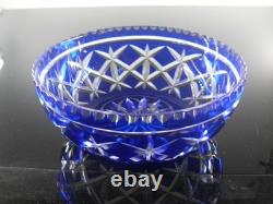 Ancienne Grand Coupe Saladier Cristal Taille Double Couleur Bleu Cobalt Nancy