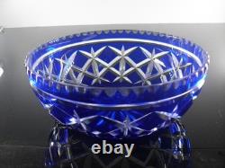 Ancienne Grand Coupe Saladier Cristal Taille Double Couleur Bleu Cobalt Nancy