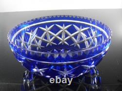 Ancienne Grand Coupe Saladier Cristal Taille Double Couleur Bleu Cobalt Nancy