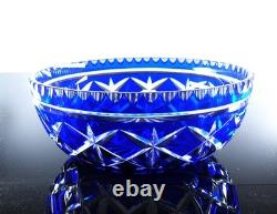 Ancienne Grand Coupe Saladier Cristal Taille Double Couleur Bleu Cobalt Nancy