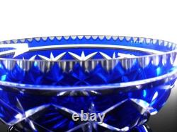 Ancienne Grand Coupe Saladier Cristal Taille Double Couleur Bleu Cobalt Nancy