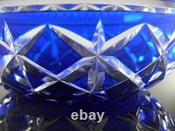 Ancienne Grand Coupe Saladier Cristal Taille Double Couleur Bleu Cobalt Nancy