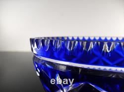 Ancienne Grand Coupe Saladier Cristal Taille Double Couleur Bleu Cobalt Nancy