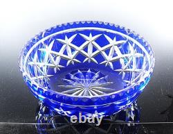 Ancienne Grand Coupe Saladier Cristal Taille Double Couleur Bleu Cobalt Nancy
