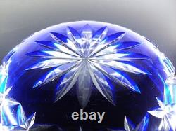 Ancienne Grand Coupe Saladier Cristal Taille Double Couleur Bleu Cobalt Nancy