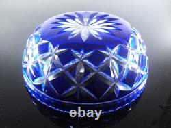 Ancienne Grand Coupe Saladier Cristal Taille Double Couleur Bleu Cobalt Nancy