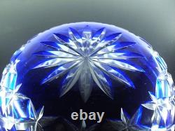 Ancienne Grand Coupe Saladier Cristal Taille Double Couleur Bleu Cobalt Nancy