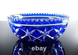 Ancienne Grand Coupe Saladier Cristal Taille Double Couleur Bleu Cobalt Nancy