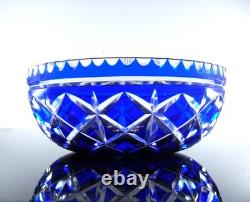 Ancienne Grand Coupe Saladier Cristal Taille Double Couleur Bleu Cobalt Nancy
