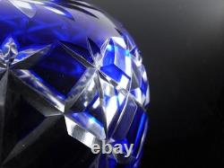 Ancienne Grand Coupe Saladier Cristal Taille Double Couleur Bleu Cobalt Nancy