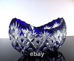 Ancienne Grand Jardiniere Coupe Cristal Couleur Bleu Taille Grave St Louis