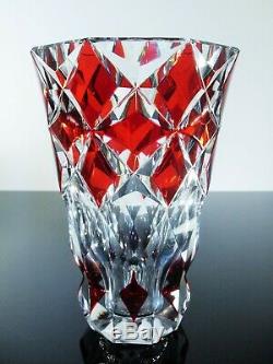 Ancienne Grand Vase Cristal Couleur Rouge Massif Taille St Louis Signe