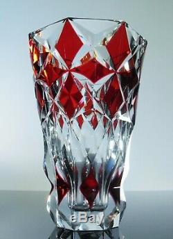 Ancienne Grand Vase Cristal Couleur Rouge Massif Taille St Louis Signe