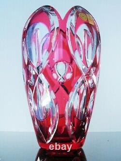 Ancienne Grand Vase Cristal Double Couche Couleur Rose Taille Nachtmann Bohème