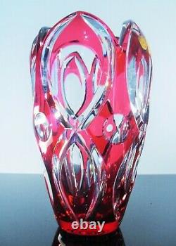 Ancienne Grand Vase Cristal Double Couche Couleur Rose Taille Nachtmann Bohème