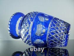 Ancienne Grand Vase Cristal Double Couleur Bleu Massif Taille St Louis Boheme
