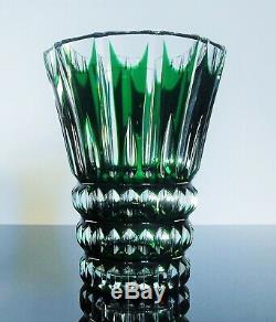 Ancienne Grand Vase En Cristal Couleur Vert Massif Taille St Louis Signe
