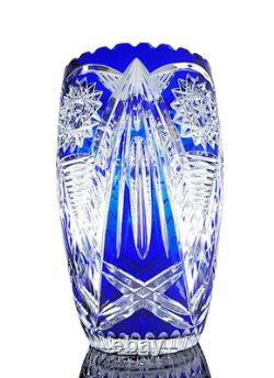 Ancienne Grand Vase En Cristal Double Couche Couleur Bleu Taille Bohème 25cm