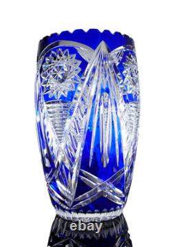 Ancienne Grand Vase En Cristal Double Couche Couleur Bleu Taille Bohème 25cm