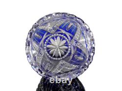 Ancienne Grand Vase En Cristal Double Couche Couleur Bleu Taille Bohème 25cm