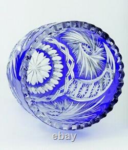 Ancienne Grand Vase En Cristal Double Couche Couleur Bleu Taille Bohème 25cm