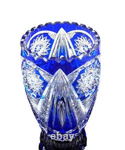 Ancienne Grand Vase En Cristal Double Couche Couleur Bleu Taille Bohème 25cm