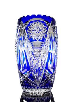 Ancienne Grand Vase En Cristal Double Couche Couleur Bleu Taille Bohème 25cm
