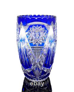 Ancienne Grand Vase En Cristal Double Couche Couleur Bleu Taille Bohème 25cm