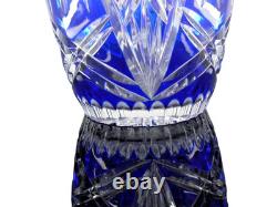 Ancienne Grand Vase En Cristal Double Couche Couleur Bleu Taille Bohème 25cm