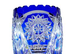 Ancienne Grand Vase En Cristal Double Couche Couleur Bleu Taille Bohème 25cm
