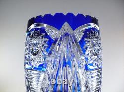 Ancienne Grand Vase En Cristal Double Couche Couleur Bleu Taille Bohème 25cm